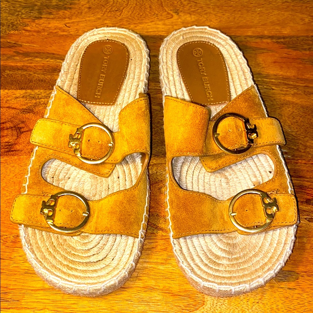 Tory Burch Women's Yellow Suede Slide Sandals